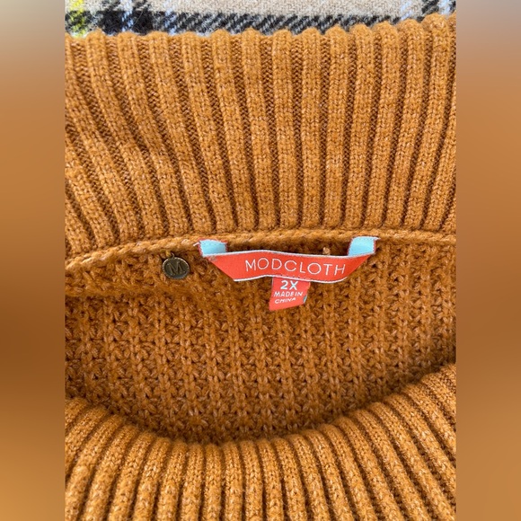 ModCloth Carmel Colored Ribbed Knit Cowl Neck Sweater Plus Size - Picture 2 of 5